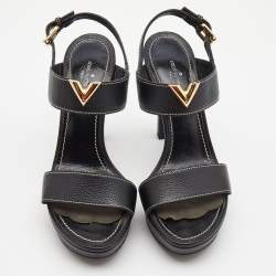 Louis Vuitton Black Leather Ankle Strap Sandals Size 38