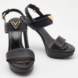 Louis Vuitton Black Leather Ankle Strap Sandals Size 38