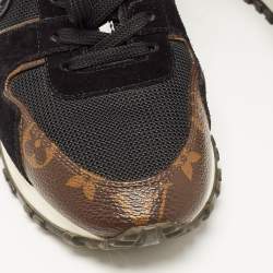 Louis Vuitton Black/Brown Suede And Monogram Canvas Run Away Low Top Sneakers Size 37.5