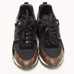 Louis Vuitton Black/Brown Suede And Monogram Canvas Run Away Low Top Sneakers Size 37.5