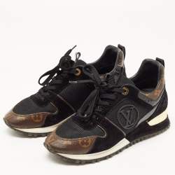 Louis Vuitton Black/Brown Suede And Monogram Canvas Run Away Low Top Sneakers Size 37.5