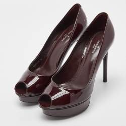 Pre Owned Louis Vuitton Burgundy Patent Leather Eyeline Pumps Size 36