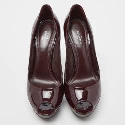 Pre Owned Louis Vuitton Burgundy Patent Leather Eyeline Pumps Size 36