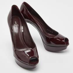 Pre Owned Louis Vuitton Burgundy Patent Leather Eyeline Pumps Size 36