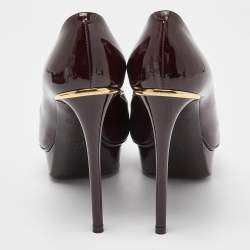 Pre Owned Louis Vuitton Burgundy Patent Leather Eyeline Pumps Size 36