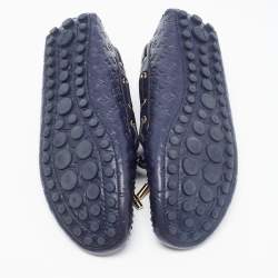 مملوكة مسبقًا Louis Vuitton Navy Blue Leather Gloria Bow Slip On Loafers Size 39
