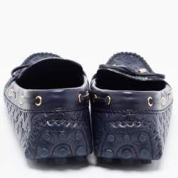 مملوكة مسبقًا Louis Vuitton Navy Blue Leather Gloria Bow Slip On Loafers Size 39