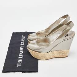 Pre Owned Louis Vuitton Metallic Leather Lagoon Wedge Sandals Size 37