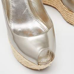 Pre Owned Louis Vuitton Metallic Leather Lagoon Wedge Sandals Size 37