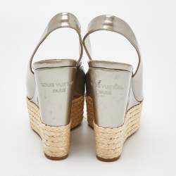 Pre Owned Louis Vuitton Metallic Leather Lagoon Wedge Sandals Size 37