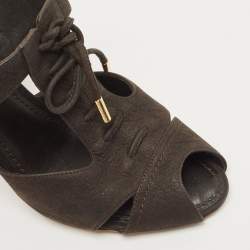 Louis Vuitton Dark Brown Pebbled Leather Corfu Caged Ankle Strap Sandals Size 40