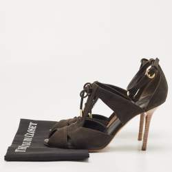 Louis Vuitton Dark Brown Pebbled Leather Corfu Caged Ankle Strap Sandals Size 40