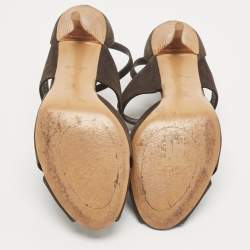 Louis Vuitton Dark Brown Pebbled Leather Corfu Caged Ankle Strap Sandals Size 40