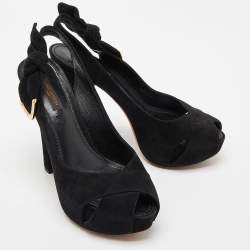 Louis Vuitton Black Suede Tonka Slingback Sandals Size 36.5