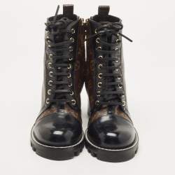 Pre Owned Louis Vuitton Black/Brown Leather and Monogram Canvas Star Trail Ankle Boots Size 40
