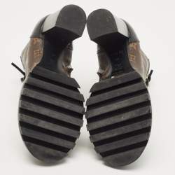 Pre Owned Louis Vuitton Black/Brown Leather and Monogram Canvas Star Trail Ankle Boots Size 40