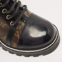 Pre Owned Louis Vuitton Black/Brown Leather and Monogram Canvas Star Trail Ankle Boots Size 40