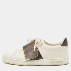Auth Louis Vuitton Frontline Glitter Leather Sneaker Silver 35(165296