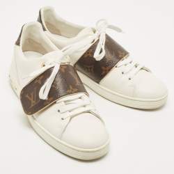 Louis Vuitton White Leather and Monogram Canvas Frontrow Sneakers Size 36.5