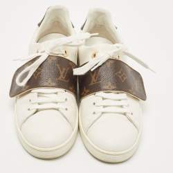 Louis Vuitton White Leather and Monogram Canvas Frontrow Sneakers Size 36.5