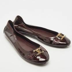 Pre Owned Louis Vuitton Burgundy Patent Oxford Ballet Flats Size 41