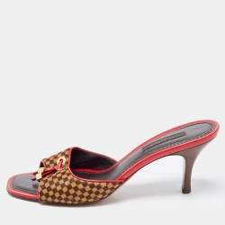 Louis Vuitton Damier Patent Leather Kitten Heel Mules Sandals US 7.5 Women