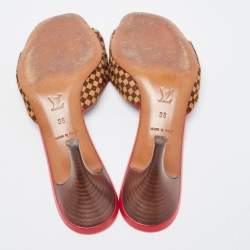 Louis Vuitton Tricolor Damier Calf Hair Bow Slide Sandals Size 38