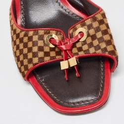 Louis Vuitton Tricolor Damier Calf Hair Bow Slide Sandals Size 38