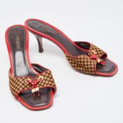 Louis Vuitton Tricolor Damier Calf Hair Bow Slide Sandals Size 38