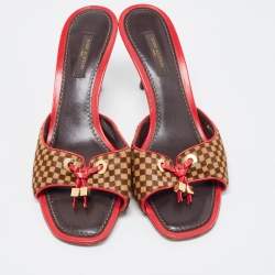 Louis Vuitton Tricolor Damier Calf Hair Bow Slide Sandals Size 38