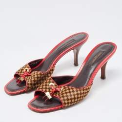 Louis Vuitton Tricolor Damier Calf Hair Bow Slide Sandals Size 38