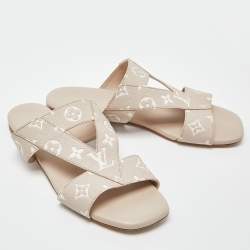 Louis Vuitton Beige/White Monogram Embossed Leather Flat Slides Size 40