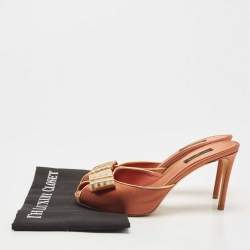 Pre Owned Louis Vuitton Brown Satin Embellished Peep Toe Slide Sandals Size 38