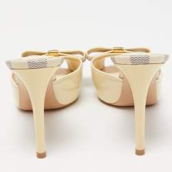 Louis Vuitton Cream Canvas and Patent Leather Slides Size 38   