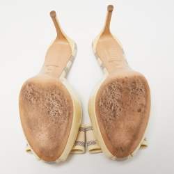 Louis Vuitton Cream Canvas and Patent Leather Slides Size 38   