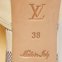 Louis Vuitton Cream Canvas and Patent Leather Slides Size 38   