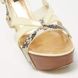 Louis Vuitton Cream Patent Python Embossed Leather Slingback Sandals Size 38