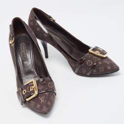 Louis Vuitton Brown Monogram Canvas and Patent Leather Buckle Pumps Size 36