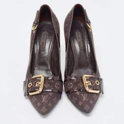 Louis Vuitton Brown Monogram Canvas and Patent Leather Buckle Pumps Size 36