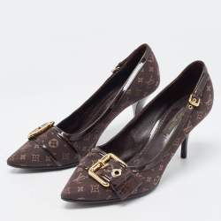 Louis Vuitton Brown Monogram Canvas and Patent Leather Buckle Pumps Size 36