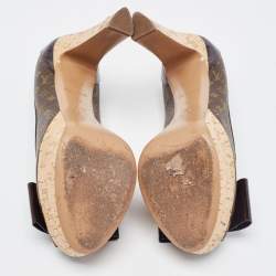 Pre Owned Louis Vuitton Brown Monogram Canvas and Leather Peep Toe Pumps Size 37
