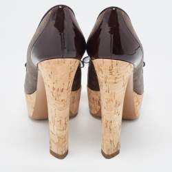 Pre Owned Louis Vuitton Brown Monogram Canvas and Leather Peep Toe Pumps Size 37