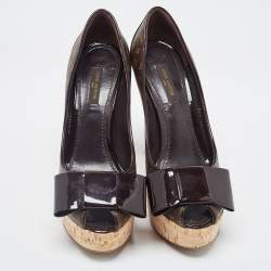 Pre Owned Louis Vuitton Brown Monogram Canvas and Leather Peep Toe Pumps Size 37