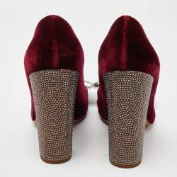 Pre Owned Louis Vuitton Burgundy/Grey Velvet and Satin Bow Crystal Embellished Block Heel Pumps Size 40