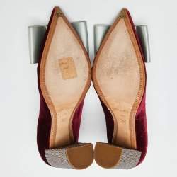 Pre Owned Louis Vuitton Burgundy/Grey Velvet and Satin Bow Crystal Embellished Block Heel Pumps Size 40