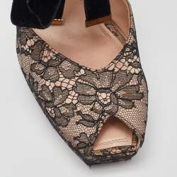 Pre Owned Louis Vuitton Pink/Black Lace and Velvet Can Can Platform Pumps Size 40