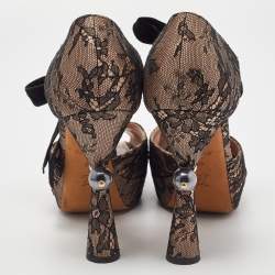 Pre Owned Louis Vuitton Pink/Black Lace and Velvet Can Can Platform Pumps Size 40