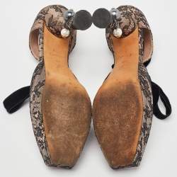 Pre Owned Louis Vuitton Pink/Black Lace and Velvet Can Can Platform Pumps Size 40