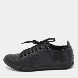 Louis Vuitton Black Monogram Leather Low Top Sneakers Size 38