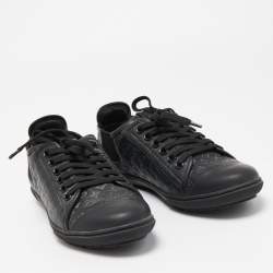 Louis Vuitton Black Monogram Leather Low Top Sneakers Size 38